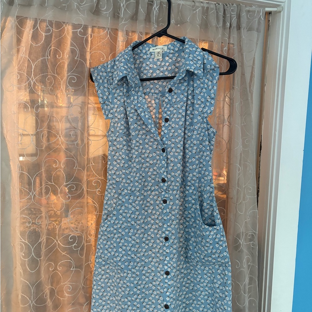 Monteau Blue Button-Down Midi Dress